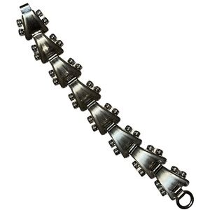 Vintage Silver Tone Chunky Tank Chain Style Bracelet Unsigned